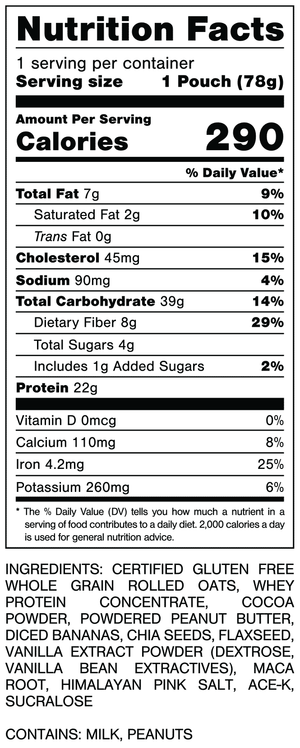 Oats Overnight Chocolate Peanut Butter Banana Nutrition Facts